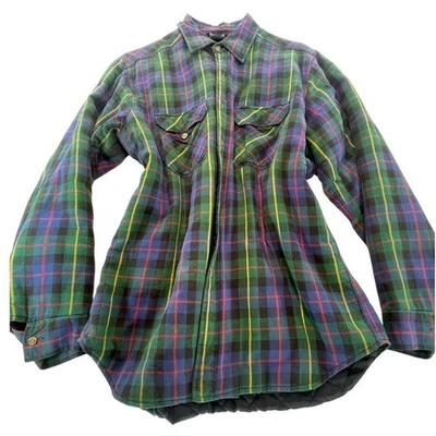 Mens Vintage Lined Flannel Shirt Jacket Plaid Quilted Barn Coat Size L Cotton - Image 1 of 4