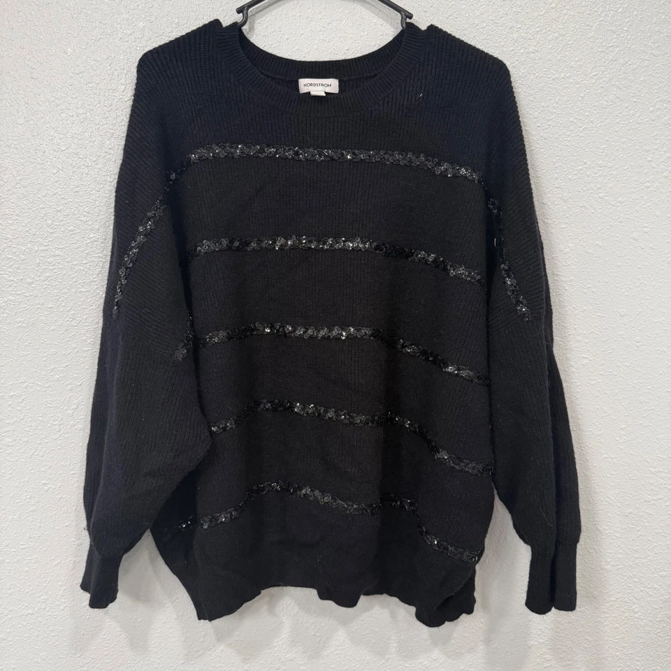 Suéter pulôver feminino NORDSTROM preto listra lantejoulas malha XXL - Imagem 1 de 4