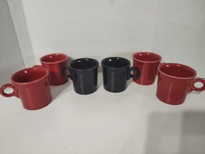 Fiesta Mugs Set of 6 Red/Blue “O” Ring Handles Fiestaware Cups - Picture 1 of 6