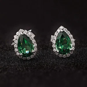 925 Sterling Silver Green Teardrop CZ Stud Earrings Gift for Her - Picture 1 of 7