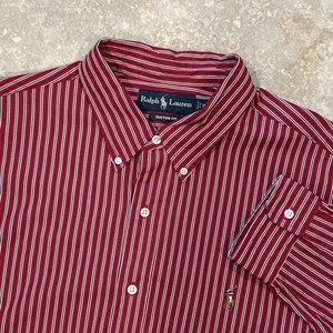 Ralph Lauren Custom Fit Men XL Red Stripe Shirt Long Sleeve Button Down Flesh - Picture 1 of 9