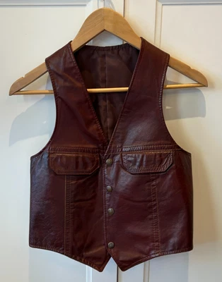 Vintage Cognac Brown Vest, genuine Leather, boho, western, cowboy, XS women - Image 1 of 4