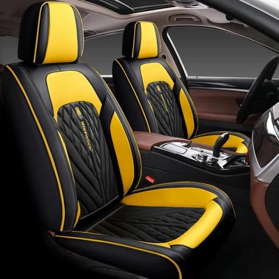Удобные кожаные передние и задние чехлы на автомобильные сиденья, черные и желтые  - Изображение 1 из 4
