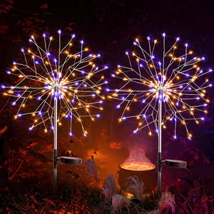 Solar Halloween Lights Outdoor Solar Powered, Upgrade 2-Pack Orange & Purple Sol - Picture 1 of 12