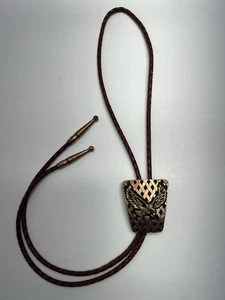 Crumrine Vintage Western Mens Bolo Neck Tie Copper Tone Soaring Eagle - Picture 1 of 8