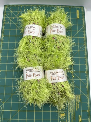 Moda Dea Fur Ever Polyester/Nylon Yarn Skeins Green LIMEADE #3547 Lot of 4 - Image 1 of 3