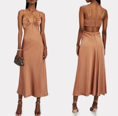 A.L.C. Bronze Sienna Blakely Cut-Out  Midi Dress Satin Slip Sz 4 NWT $495 ALC - Image 1 of 4