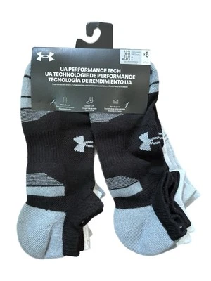 6 Par Under armour Ua Performance Tech No Show Socks Negro Blanco Gris Grande - Imagen 1 de 2