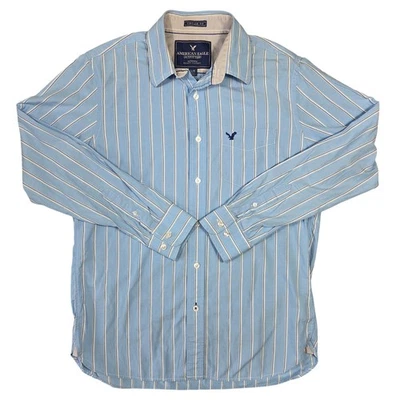 American Eagle Mens L Striped Button Down Shirt Light Blue Career Preppy Y2k - Image 1 of 4
