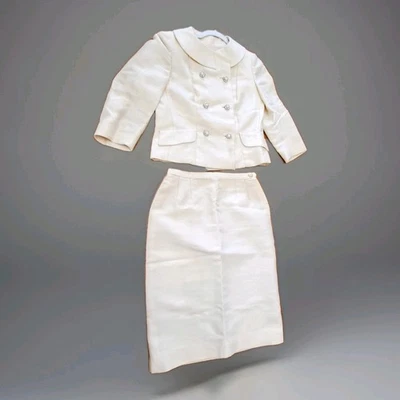 Blazer vintage e terno saia lápis amarelo pálido XS pequenos botões de lantejoulas - Imagem 1 de 4