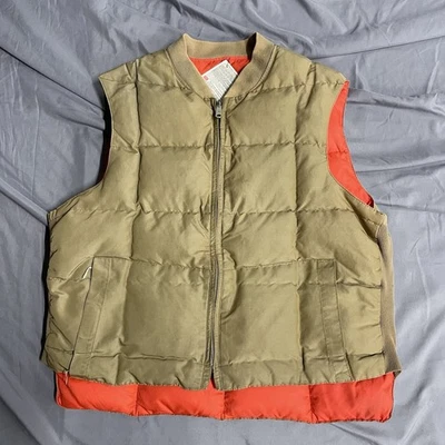 Vintage 70s LL Bean Down Puffer Reversible Vest Script Tag Hunting Made In USA L - Image 1 of 4