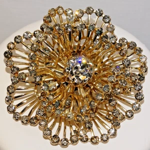 A17 VINTAGE KRAMER STRASS BROSCHE GOLD DRAHT BLUME KLARE STEINE SIGNIERT - Bild 1 von 4