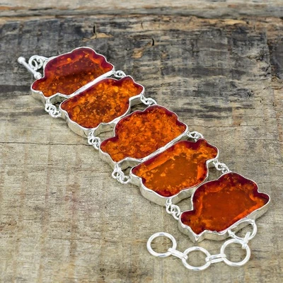 Incrível pulseira de prata esterlina 925 com pedra preciosa âmbar báltico feita à mão presente de Páscoa - Imagem 1 de 4