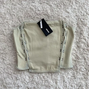 Weekday Sun Bleached Blue Cream Denim Bandeau Corset Cropped Top UK 10 NEW £49 - Picture 1 of 4