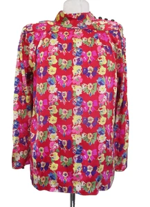 Vintage 80s UNGARO Ter Red Floral Print Silk Blouse Size 42 / 8 US Women - Picture 1 of 6