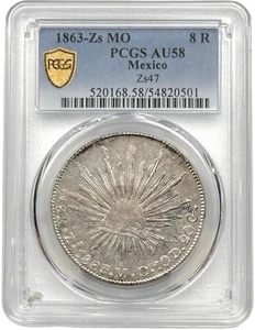 1863 Zs MO Mexico Silver 8 Reales PCGS AU 58 Zs47 - Picture 1 of 2
