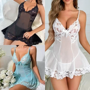 Women's Sexy Mesh Sheer Lingerie Babydoll See Through Sleepwear Dress Underwear - Picture 1 of 24