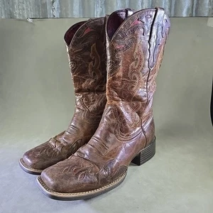 Ariat Damengröße 8 B Sidekick eckige Zehenpartie Stiefel Leder ATS braun rot - Bild 1 von 11