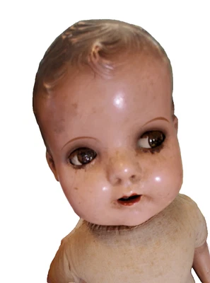 ¡ANTIGUO!  COMPOSICIÓN COQUETA OJOS MARRONES SIN MARCA 20" BABY DOLL PIEZAS TLC Foto 1 de 4