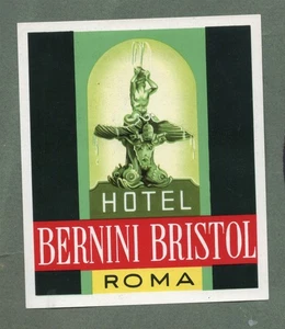 RARE Hotel luggage label ITALY Bernini Bristol Roma nice colours & art #765 - Picture 1 of 1