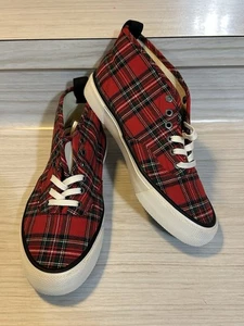 SeaVees Legend 90 Women's Sneakers Size 7 Red Tartan Plaid Twill Flannel EUC - Picture 1 of 11