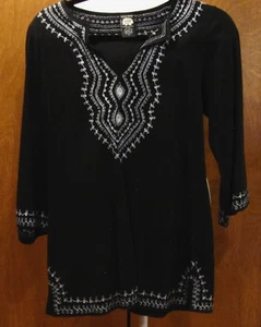 Blusa túnica bordada étnica hippie boho LUCKY BRAND talla S negra - Imagen 1 de 6
