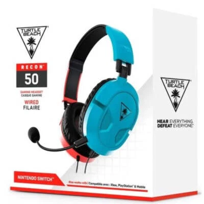 TURTLE BEACH CUFFIE GAMING RECON 50 NINTENDO SWITCH NEON RED/BLUE WIRED GIOCO - Immagine 1 di 4