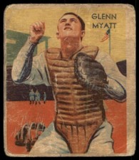 1934 DIAMOND STARS GLENN MYATT 58 POOR NATIONAL CHICLE R327 CLEVELAND INDIANS