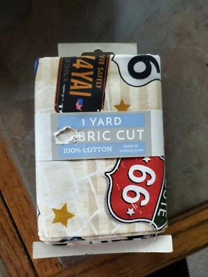 1 Yd Route 66 Old Vintage Cars Cruising  100% Cotton Fabric  - Image 1 of 4
