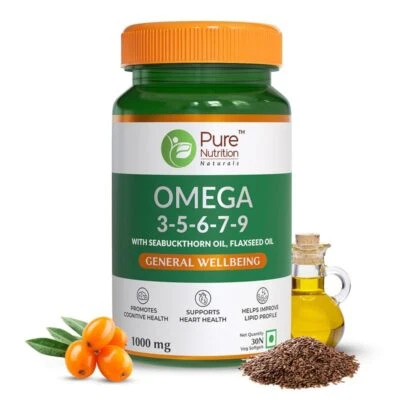 Vegan Omega 3-5-6-7-9 with Seabuckthorn Oil, Flaxseed Oil ,olive oil 30 Veg Cap - Image 1 of 4