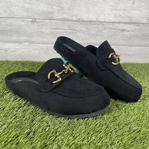 Ideal Shoes Suede Slippers Women’s Slip On Shoes Black Size 36 Mules Horse Bits - Picture 1 of 17