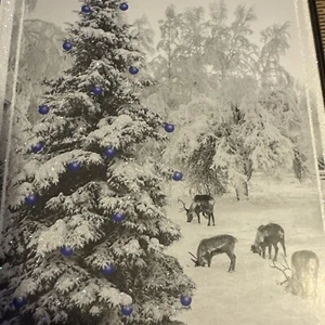 Tarjeta de Navidad de Colección SIN USAR Brillo Cubierto de Nieve Pino Reno Bucks Madera - Imagen 1 de 7