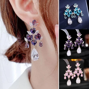 Vintage Zircon Rhinestone Drop Dangle Earrings Women Ladies Bridal Party Jewelry - Picture 1 of 26