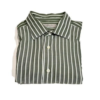 Ermenegildo Zegna Shirt Mens XL Button Up Dress Long Sleeve Striped Cotton Green - Image 1 of 4