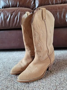 Suede upper and lower tall pointy toe high heel cowboy boots with leather soles  - Picture 1 of 10