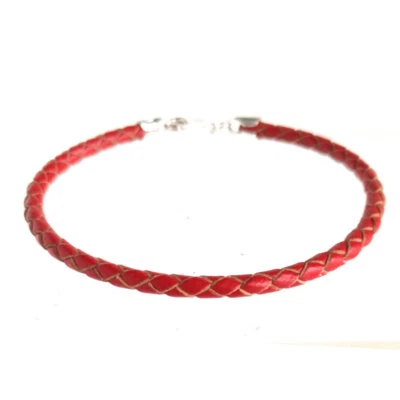 Pulsera de cuero trenzado de 3 mm broche de plata de ley 6" 7" 8" 9" para hombre mujer Foto 1 de 4