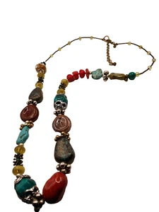 Vintage Jewelry Necklace SIGNED CHICO'S Black Tone Large Multi Color 18 inches - Picture 1 of 7