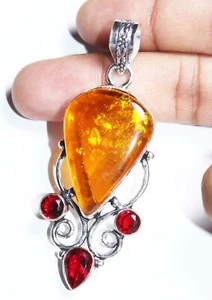 Beautiful Amber Garnet Gemstone Handmade Pendant Jewelry Pendant Size 3 inches - Picture 1 of 5