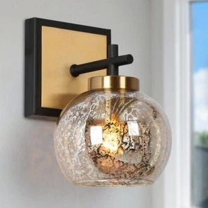 Zevni 1-Light Wall Sconce 8"Hx7"D Globe Mercury Glass, Vanity Light, Brass Gold - Picture 1 of 5