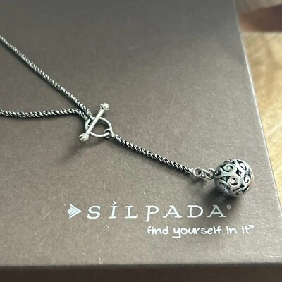 SILPADA Simple Delight Sterling Filigree Ball Lariat Toggle Necklace N1619 - Image 1 of 4