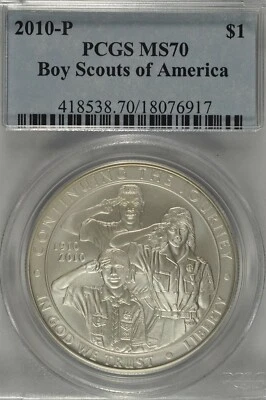 2010 P Boy Scouts of America Commemorative Silver Dollar PCGS MS70 - Image 1 of 3
