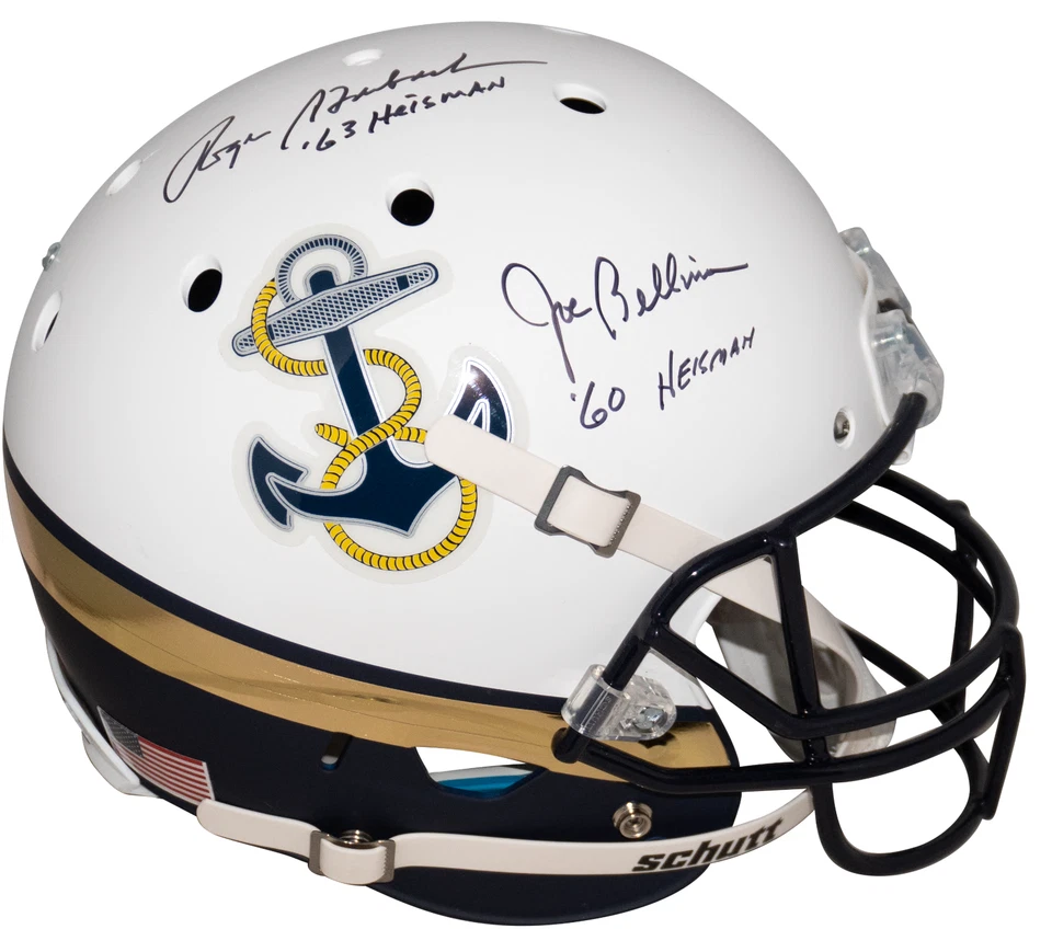 ROGER STAUBACH & JOE BELLINO SIGNED NAVY MIDSHIPMEN WHITE FULL SIZE HELMET JSA - Image 1 of 1