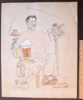 Caricatura estilo Segunda Guerra Mundial firmada T. TAYLOR 48" ~ Mentions Beer & May Co. 20" x 16" Foto 1 de 4
