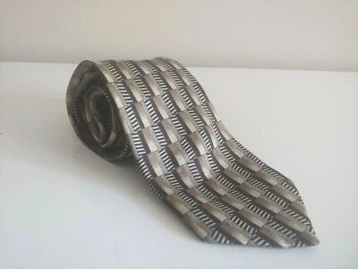 Fratelli Moda 男式 100% 真丝领带黑色棕色 4 英寸宽 62 英寸 X 长手工制作意大利 — 第 1/3 张图片