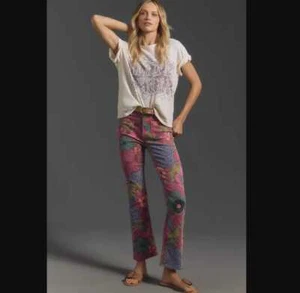 New 25 Mother Anthropologie The Patch Pocket insider flood jeans Psychic Floral - Picture 1 of 12