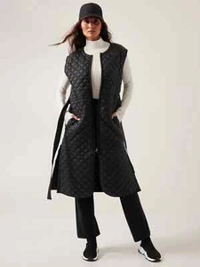 Athleta Women's Belted Whisper Featherless Quilted Long Black Vest Size 3X - Picture 1 of 23