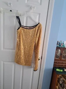 One Sleeved Balera Gold Sequin Ice Figure Skating Top Adult XL - Picture 1 of 7