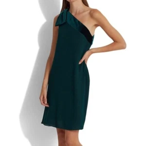 Vestido Lauren Ralph Lauren Chifón Un Hombro Lazo Verde Bosque Talla 14 Nuevo con Etiquetas - Imagen 1 de 15