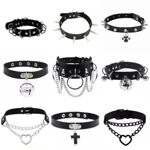 Collana girocollo uomo donna punk gotico pelle nera punta rivetto o ring collare - Foto 1 di 49