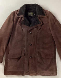 Vintage Sears The Leather Shop Suede Leather Coat Faux Fur Lining Brown Size 42 - Picture 1 of 19